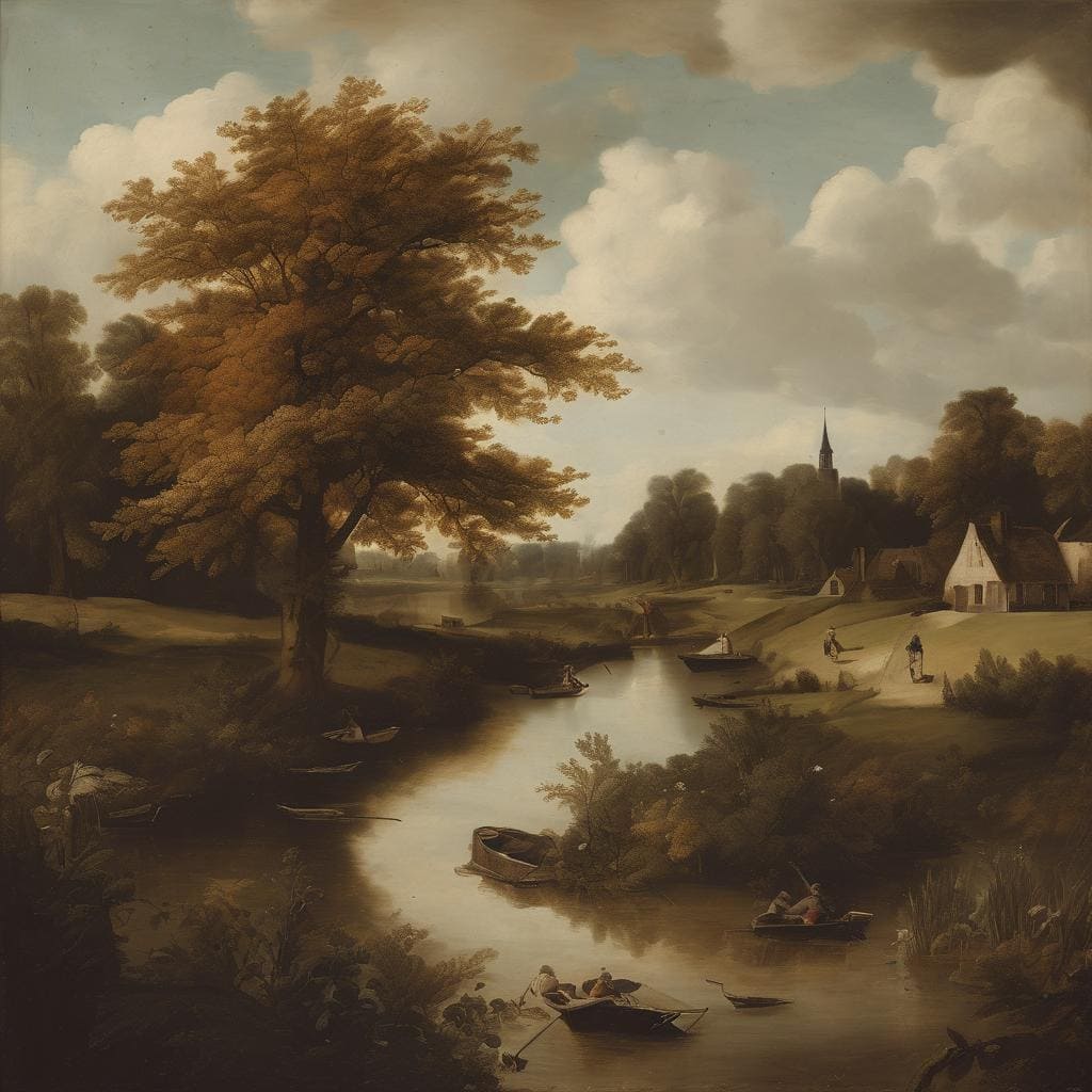 Ουρανογραφία και εποχή του ρομαντισμού με φυσικά τοπία και ρεαλιστικά στοιχεία, αναδεικνύοντας τις κλασικές και μοντέρνες τάσεις στην τέχνη.