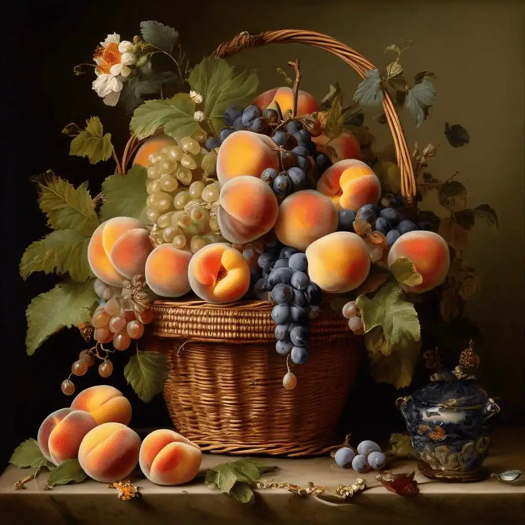 Basket with Peaches and Grapes – Louise Moillon